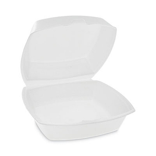 Pactiv Evergreen Foam Hinged Lid Container, Single Tab Lock, 6 x 6 x 3, White, 500/Carton (YTH100800000)
