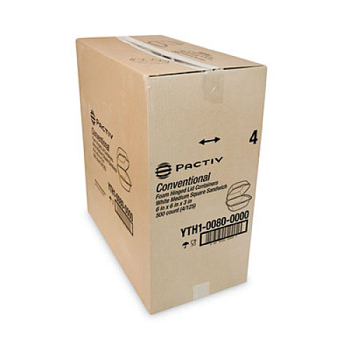 Pactiv Evergreen Foam Hinged Lid Container, Single Tab Lock, 6 x 6 x 3, White, 500/Carton (YTH100800000)
