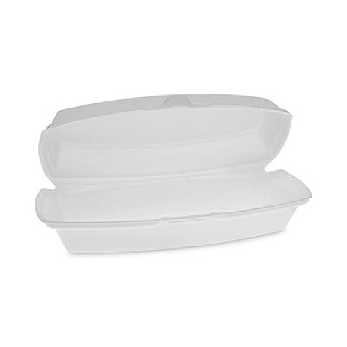 Pactiv Evergreen Foam Hinged Lid Container, Single Tab Lock Hot Dog, 7.25" x 3" x 2", White, 504/Carton (YTH100980000)