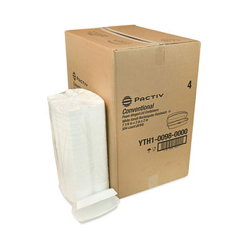 Pactiv Evergreen Foam Hinged Lid Container, Single Tab Lock Hot Dog, 7.25" x 3" x 2", White, 504/Carton (YTH100980000)