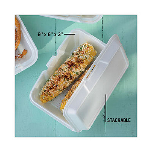 Pactiv Evergreen Foam Hinged Lid Container, Single Tab Lock #205 Utility, 9.2 x 6.5 x 2.8, White, 150/Carton (YTH102050001)