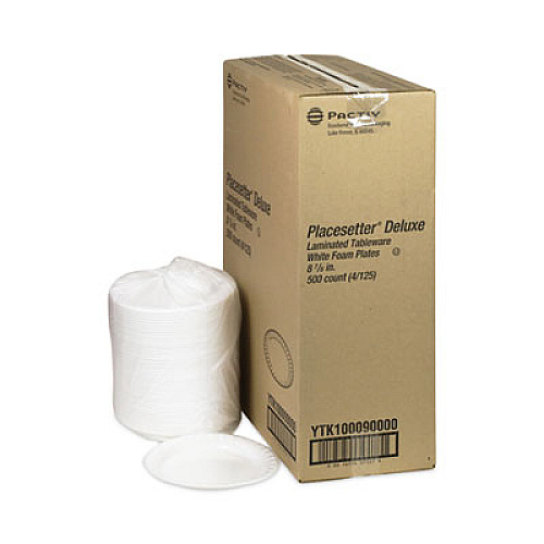 Pactiv Evergreen Placesetter Deluxe Laminated Foam Dinnerware, Plate, 8.88" dia, White, 500/Carton (YTK100090000)