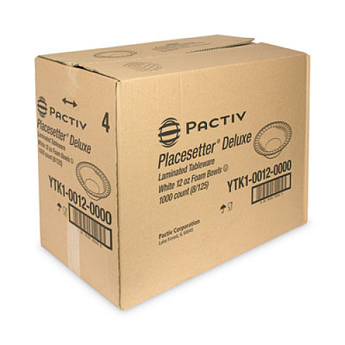 Pactiv Evergreen Placesetter Deluxe Laminated Foam Dinnerware, Bowl, 12 oz, White, 1,000/Carton (YTK100120000)