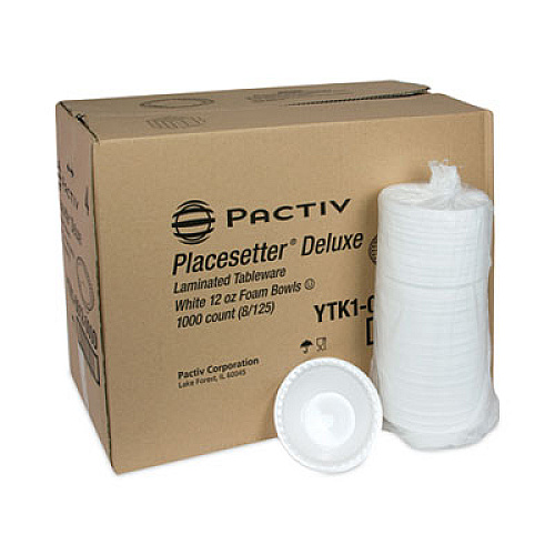 Pactiv Evergreen Placesetter Deluxe Laminated Foam Dinnerware, Bowl, 12 oz, White, 1,000/Carton (YTK100120000)