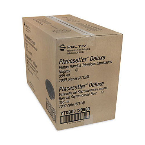 Pactiv Evergreen Placesetter Deluxe Laminated Foam Dinnerware, Bowl, 12 oz, Black, 1,000/Carton (YTKB00120000)