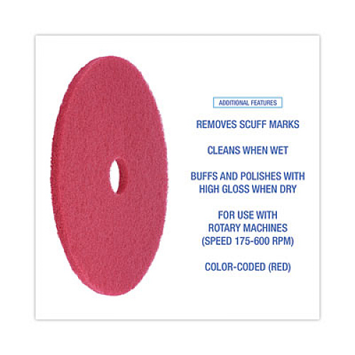 Boardwalk Buffing Floor Pads, 21" Diameter, Red, 5/Carton (4021RED)