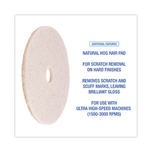 Boardwalk Natural Hog Hair Burnishing Floor Pads, 20" Diameter, Tan, 5/Carton (4020NHE)