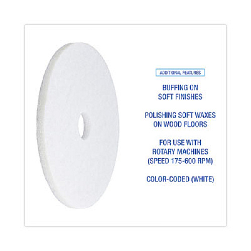 Boardwalk Polishing Floor Pads, 19" Diameter, White, 5/Carton (4019WHI)