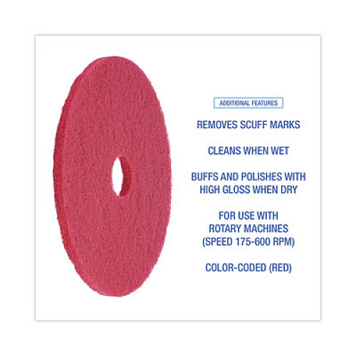 Boardwalk Buffing Floor Pads, 19" Diameter, Red, 5/Carton (4019RED)