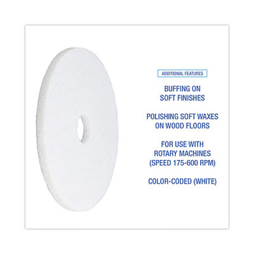 Boardwalk Polishing Floor Pads, 18" Diameter, White, 5/Carton (4018WHI)
