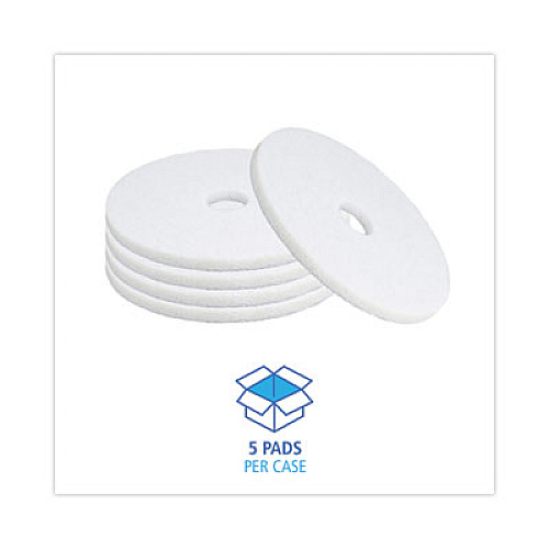 Boardwalk Polishing Floor Pads, 18" Diameter, White, 5/Carton (4018WHI)
