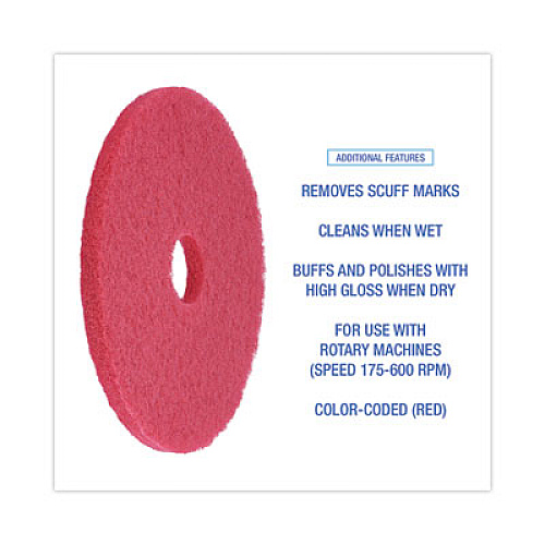 Boardwalk Buffing Floor Pads, 18" Diameter, Red, 5/Carton (4018RED)