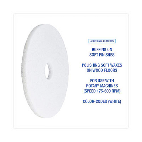 Boardwalk Polishing Floor Pads, 17" Diameter, White, 5/Carton (4017WHI)