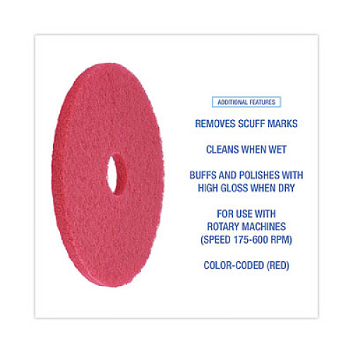 Boardwalk Buffing Floor Pads, 17" Diameter, Red, 5/Carton (4017RED)