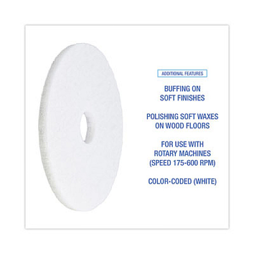 Boardwalk Polishing Floor Pads, 16" Diameter, White, 5/Carton (4016WHI)