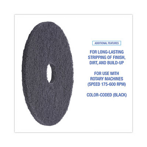 Boardwalk Stripping Floor Pads, 16" Diameter, Black, 5/Carton (4016BLA)