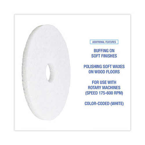 Boardwalk Polishing Floor Pads, 15" Diameter, White, 5/Carton (4015WHI)