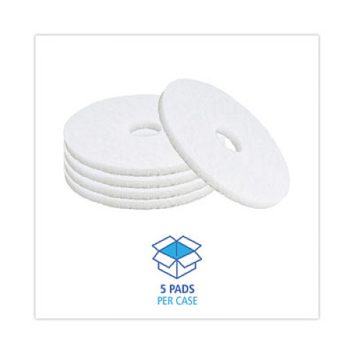 Boardwalk Polishing Floor Pads, 15" Diameter, White, 5/Carton (4015WHI)