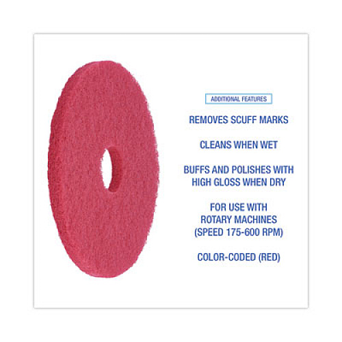 Boardwalk Buffing Floor Pads, 15" Diameter, Red, 5/Carton (4015RED)