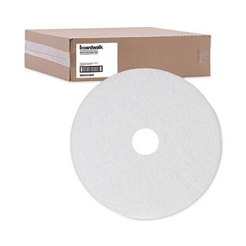 Boardwalk Polishing Floor Pads, 14" Diameter, White, 5/Carton (4014WHI)