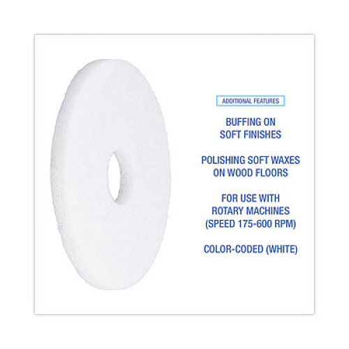 Boardwalk Polishing Floor Pads, 13" Diameter, White, 5/Carton (4013WHI)