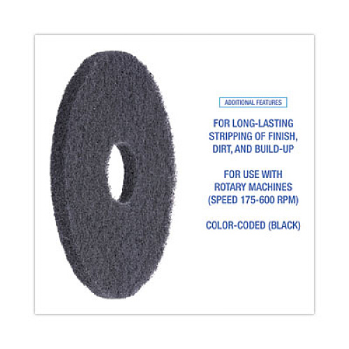 Boardwalk Stripping Floor Pads, 13" Diameter, Black, 5/Carton (4013BLA)