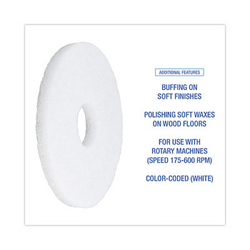 Boardwalk Polishing Floor Pads, 12" Diameter, White, 5/Carton (4012WHI)