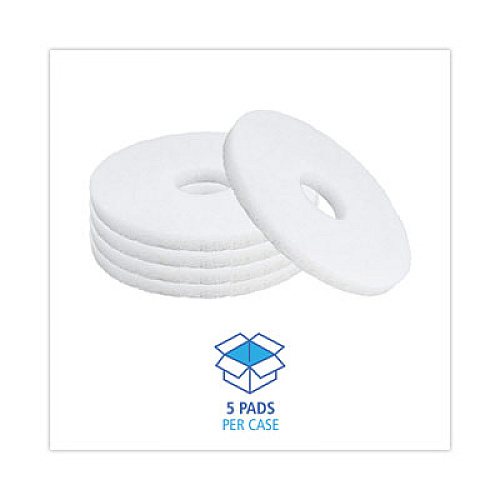 Boardwalk Polishing Floor Pads, 12" Diameter, White, 5/Carton (4012WHI)
