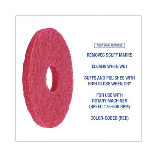 Boardwalk Buffing Floor Pads, 12" Diameter, Red, 5/Carton (4012RED)