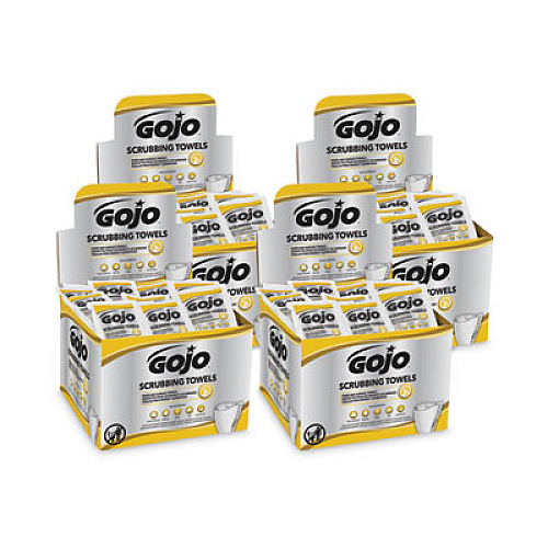 GOJO Scrubbing Towels in Counter Display, Hand Cleaning, 12.25 x 10.5, Fresh Citrus, 4 Boxes, 80 Individually Wrapped Wipes/Carton (638004)