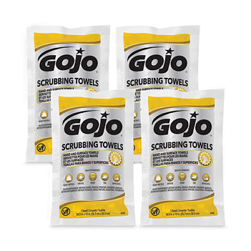 GOJO Scrubbing Towels in Counter Display, Hand Cleaning, 12.25 x 10.5, Fresh Citrus, 4 Boxes, 80 Individually Wrapped Wipes/Carton (638004)