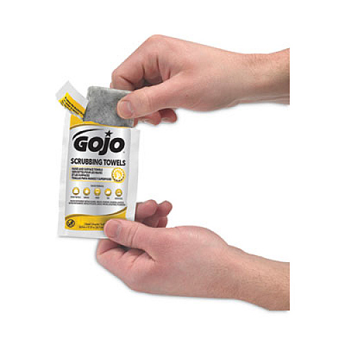 GOJO Scrubbing Towels in Counter Display, Hand Cleaning, 12.25 x 10.5, Fresh Citrus, 4 Boxes, 80 Individually Wrapped Wipes/Carton (638004)