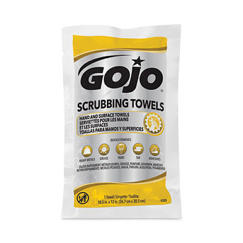 GOJO Scrubbing Towels in Counter Display, Hand Cleaning, 12.25 x 10.5, Fresh Citrus, 4 Boxes, 80 Individually Wrapped Wipes/Carton (638004)