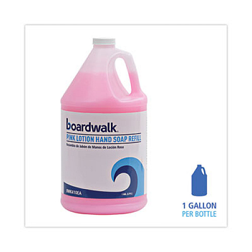 Boardwalk Mild Cleansing Pink Lotion Hand Soap Refill, Cherry Scent, 1 gal Bottle, 4/Carton (410CT)