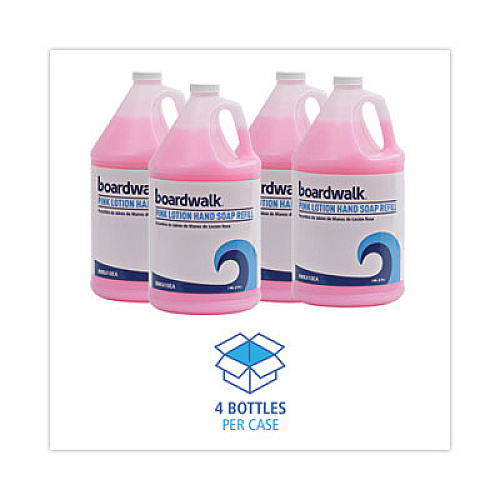 Boardwalk Mild Cleansing Pink Lotion Hand Soap Refill, Cherry Scent, 1 gal Bottle, 4/Carton (410CT)