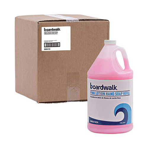 Boardwalk Mild Cleansing Pink Lotion Hand Soap Refill, Cherry Scent, 1 gal Bottle, 4/Carton (410CT)
