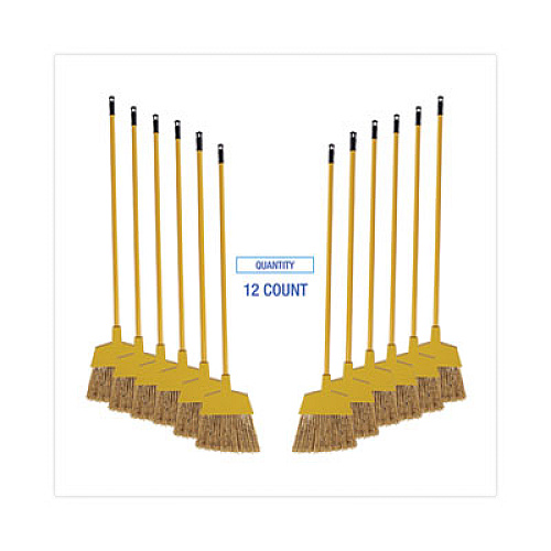 Boardwalk Poly Bristle Angler Broom, 53" Handle, Yellow, 12/Carton (932M)