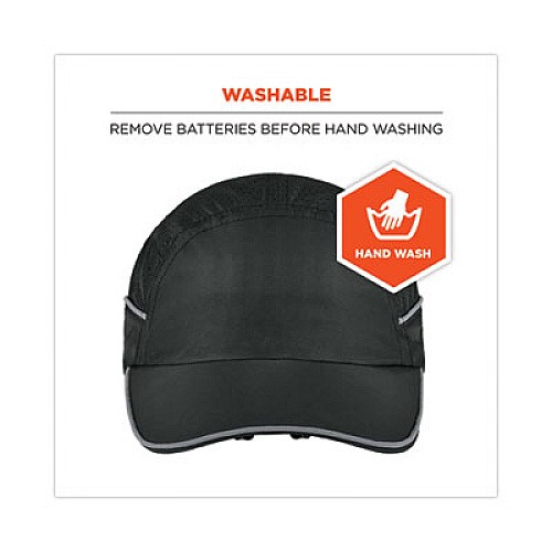 ergodyne Skullerz 8965 Lightweight Bump Cap Hat with LED Lighting, Long Brim, Black (23369)