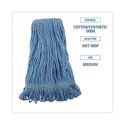 Boardwalk Super Loop Wet Mop Head, Cotton/Synthetic Fiber, 1" Headband, Medium Size, Blue, 12/Carton (502BLNBCT)