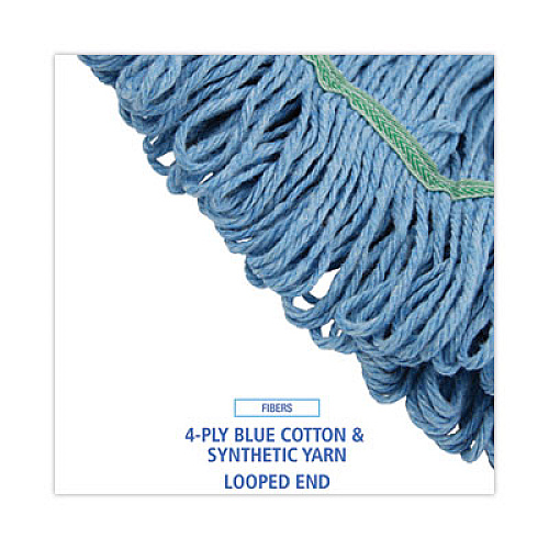 Boardwalk Super Loop Wet Mop Head, Cotton/Synthetic Fiber, 1" Headband, Medium Size, Blue, 12/Carton (502BLNBCT)