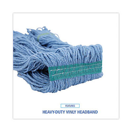 Boardwalk Super Loop Wet Mop Head, Cotton/Synthetic Fiber, 1" Headband, Medium Size, Blue, 12/Carton (502BLNBCT)