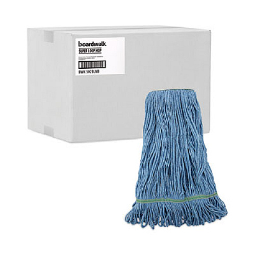Boardwalk Super Loop Wet Mop Head, Cotton/Synthetic Fiber, 1" Headband, Medium Size, Blue, 12/Carton (502BLNBCT)