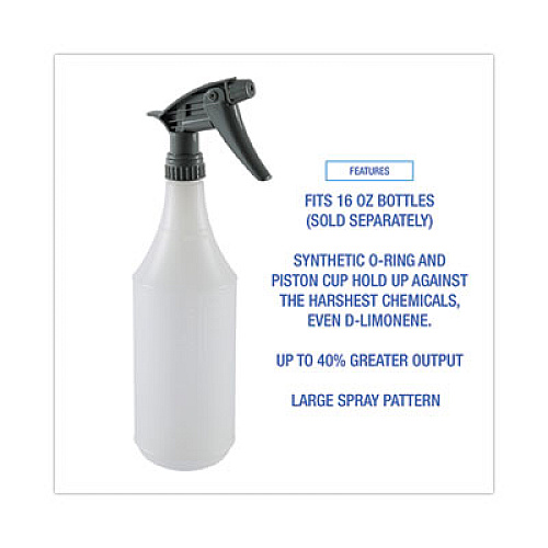 Boardwalk Chemical-Resistant Trigger Sprayer 320CR, 7.25" Tube, Fits 16 oz Bottles, Gray, 24/Carton (72108)