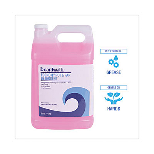 Boardwalk Industrial Strength Pot and Pan Hand Dishwashing Detergent, Herbal Scent, 1 gal Bottle, 4/Carton (77128)