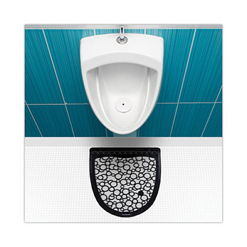 Boardwalk Disposable Urinal Floor Mat 2.0, Shield-Shaped, Black/White Slip-Resistant Surface, 17.5" x 20", 6/Carton (UMBW)