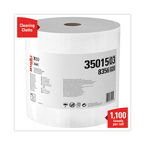 WypAll X50 Cloths, Jumbo Roll, 13.4 x 9.8, White, 1,100/Roll (35015)