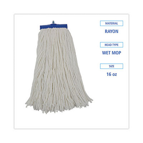 Boardwalk Cut-End Lie-Flat Mop Head, Rayon, 16oz, White, 12/Carton (RM32016)