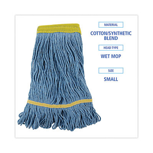Boardwalk Super Loop Wet Mop Head, Cotton/Synthetic Fiber, 5" Headband, Small Size, Blue, 12/Carton (501BL)