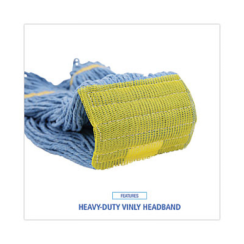Boardwalk Super Loop Wet Mop Head, Cotton/Synthetic Fiber, 5" Headband, Small Size, Blue, 12/Carton (501BL)