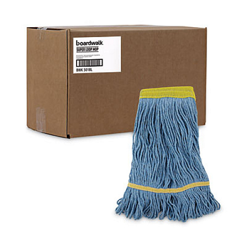 Boardwalk Super Loop Wet Mop Head, Cotton/Synthetic Fiber, 5" Headband, Small Size, Blue, 12/Carton (501BL)